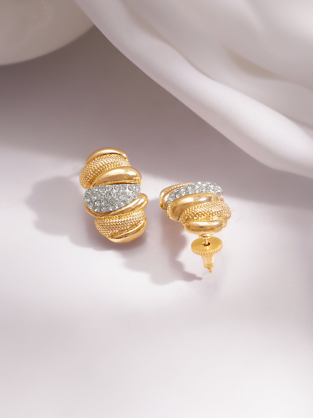 【Rubans】 Gold Plated Ribbed Dome minimial Stud Earrings|ゴールドメッキ リブド ドーム ミニマル スタッドイヤリング