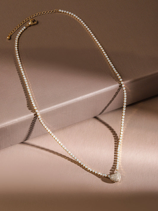 Lustrous American Diamond Zirconia Pendant Necklace Gold