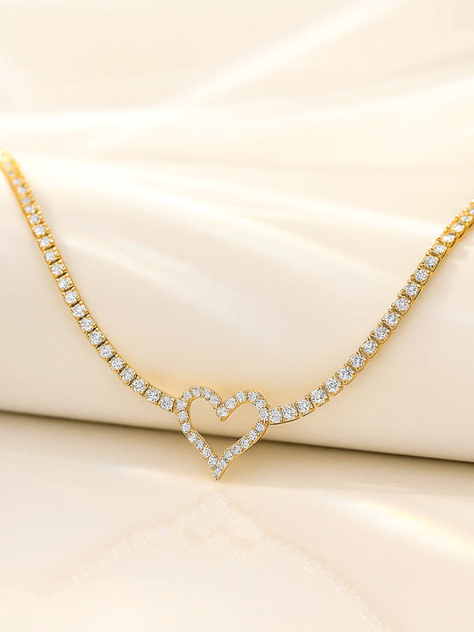 White Crystal Heart Pendant Necklace フリーサイズ