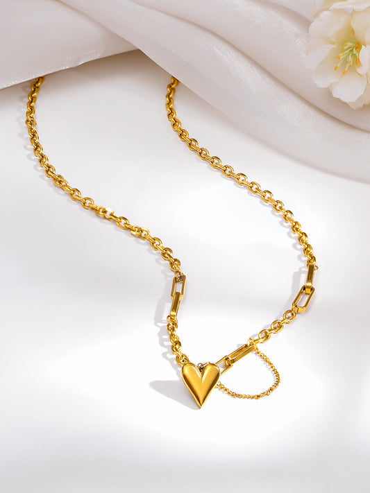 Demi Fine 18K Gold Plated Stainless steel Curb Chain Heart Pendant Necklace Length - 24.8 cm