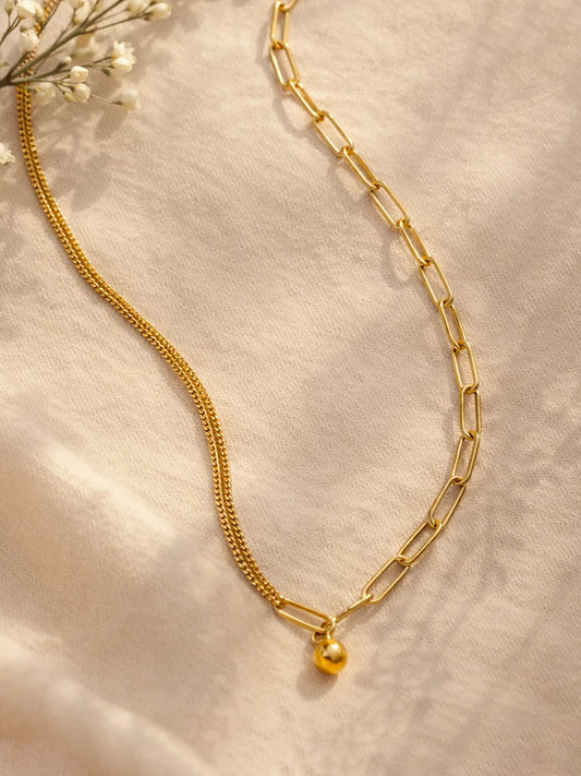Demi Fine 18K Gold Plated Stainless steel Paperclip Chain Ball Pendant Necklace Length - 20.3 cm