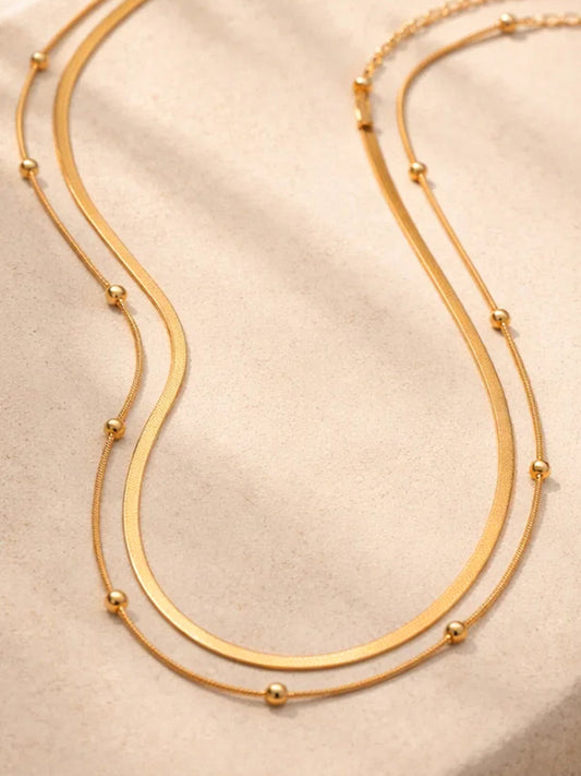 Demi Fine 18K Gold Plated Stainless steel Layered Snake Chain Necklace Length - 19.6 cm