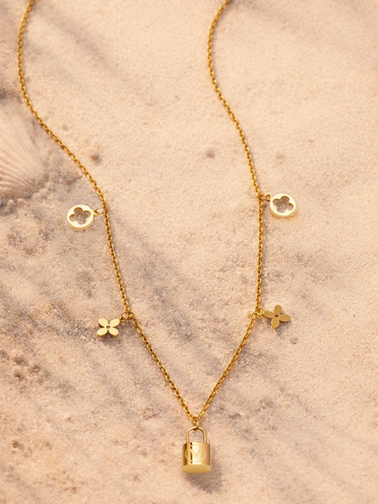 Demi Fine 18K Gold Plated Stainless steel Multi Charm Pendant Chain Necklace Length - 21 cm