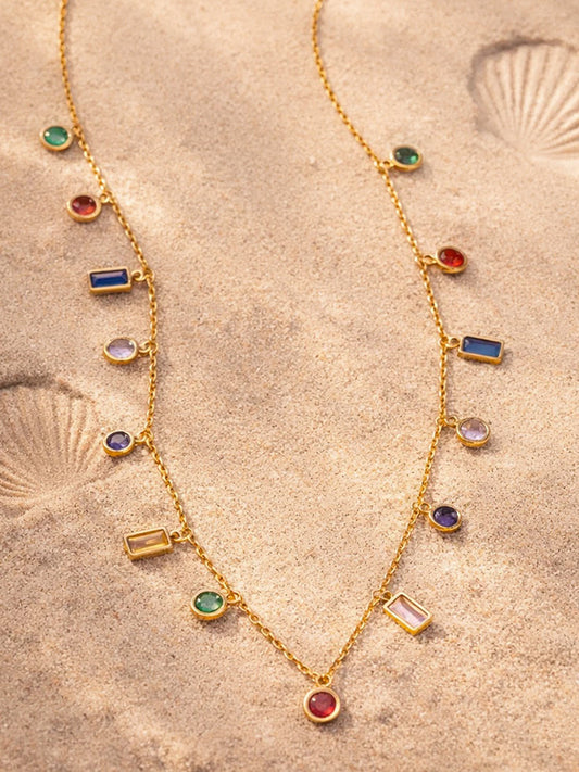 Demi Fine 18K Gold Plated Stainless steel Multi-Zircon Charm Chain Necklace Length - 20 cm