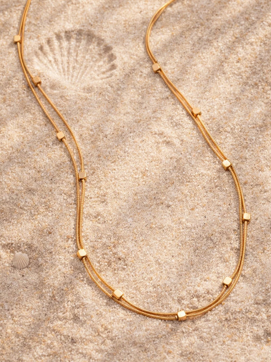 Demi Fine 18K Gold Plated Stainless steel Layered Snake Chain Disc Necklace Length - 19.9 cm