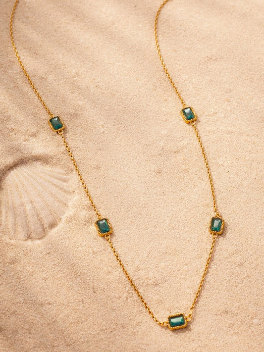 Demi Fine 18K Gold Plated Stainless steel Chain Emerald Green Necklace Length - 20 cm