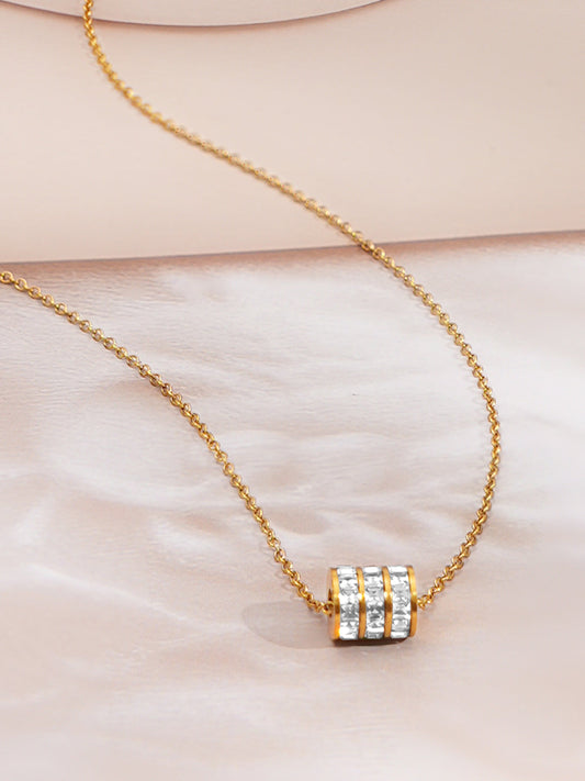 Demi Fine 18K Gold Plated Stainless steel Cubic Zirconia Bar Pendant Necklace Length - 22.2 cm