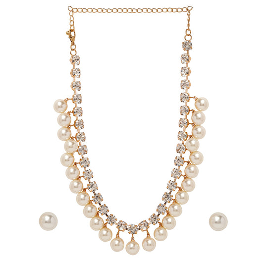 Regal Pearl Necklace Set Silver