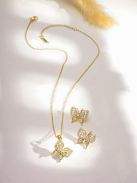 American Diamond Zirconia Butterfly Motif Pendant Set フリーサイズ
