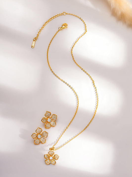 【Rubans】 American Diamond Zirconia Floral Pendant Set|アメリカンダイヤモンド ジルコニア フローラル ペンダントセット
