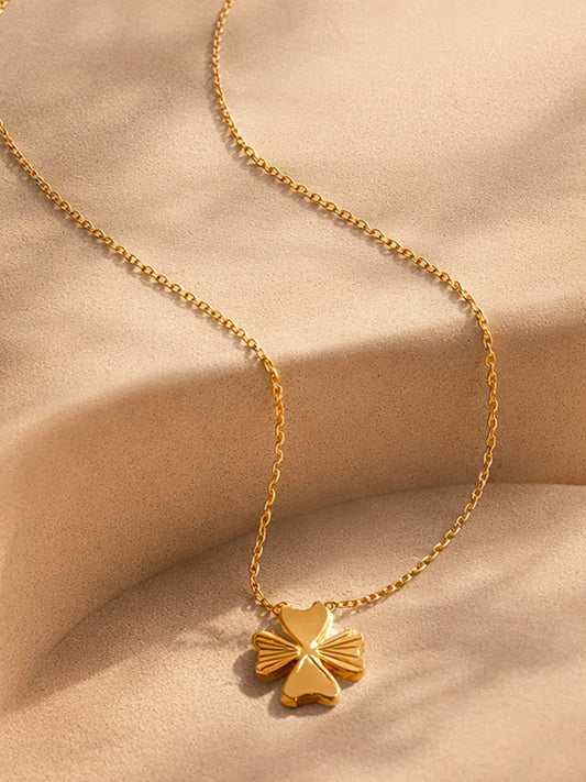 Demi Fine 18K Gold Plated Stainless steel Heart Petal Clover Pendant Necklace Length - 21.5 cm