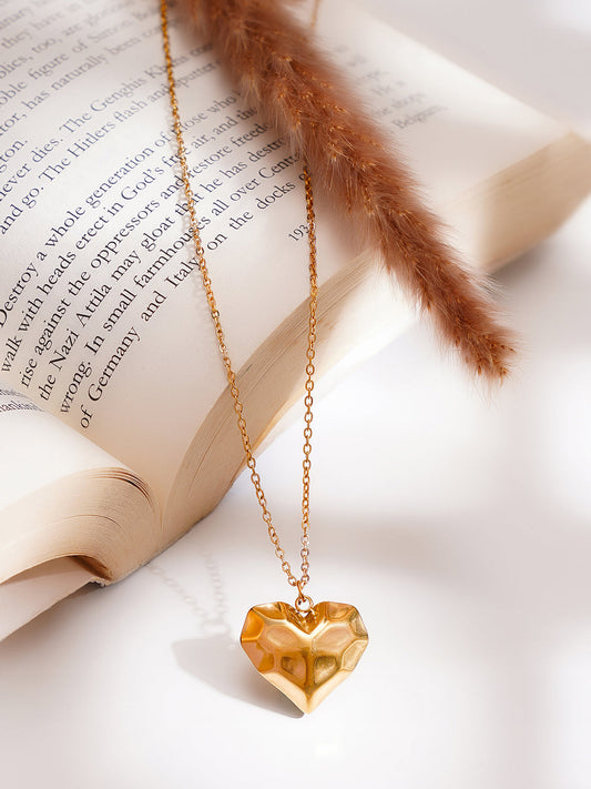 Demi Fine 18K Gold Plated Stainless steel Hammered Heart Pendant Necklace フリーサイズ