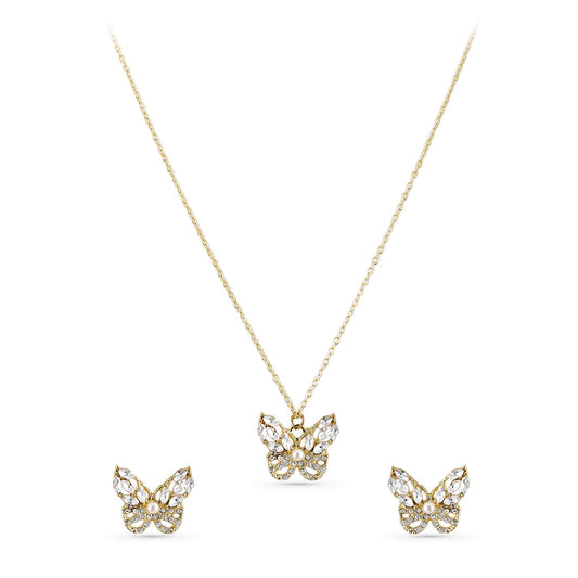 Gold Toned Butterfly Pendant Set フリーサイズ