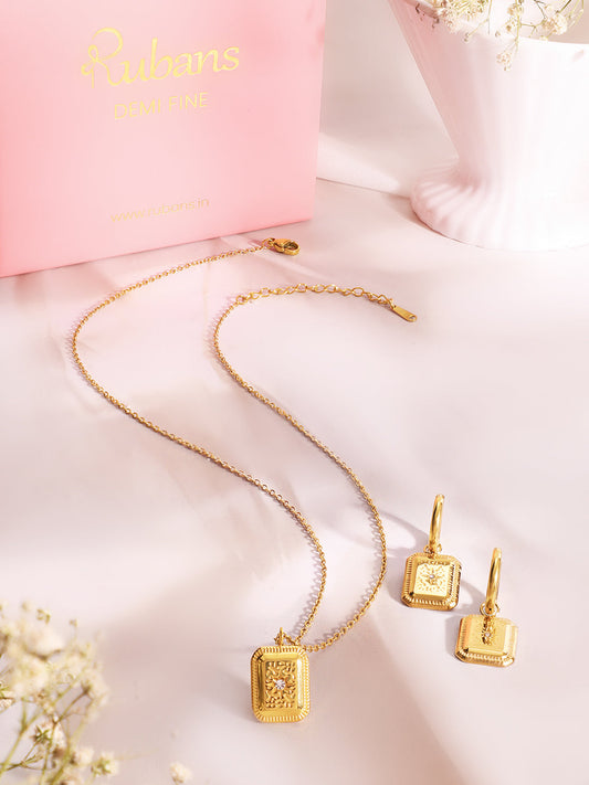 Demi Fine 18k Gold Plated Stainless Steel Geometric Pendant Set Necklace Length - 50 cm