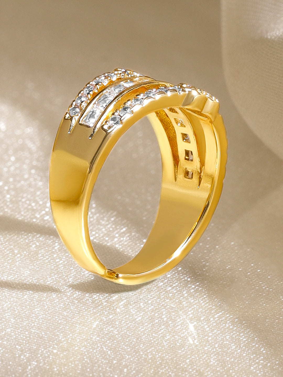 【Rubans】 American Diamond Zirconia Gold Heart Ring|アメリカンダイヤモンド ジルコニア ゴールド ツインハート アジャスタブルリング
