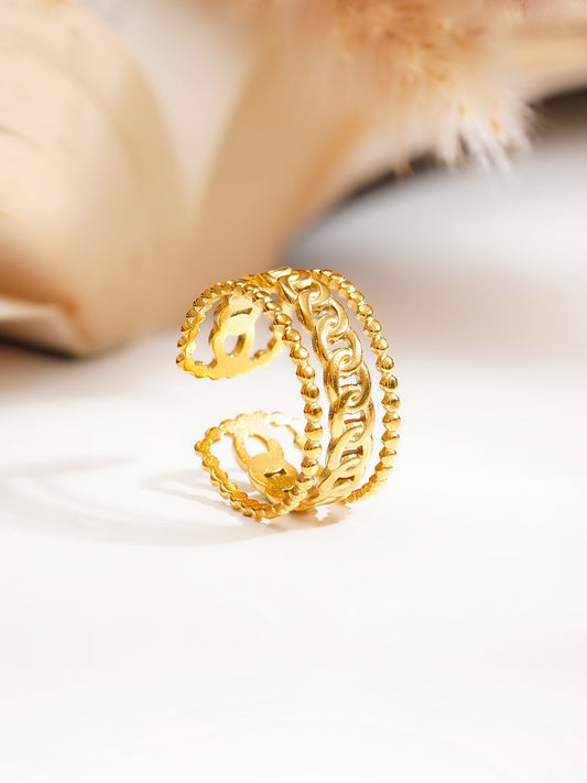 Demi Fine 18K Gold Plated Stainless steel Linked Layers Statement Ring Length - Adjustable