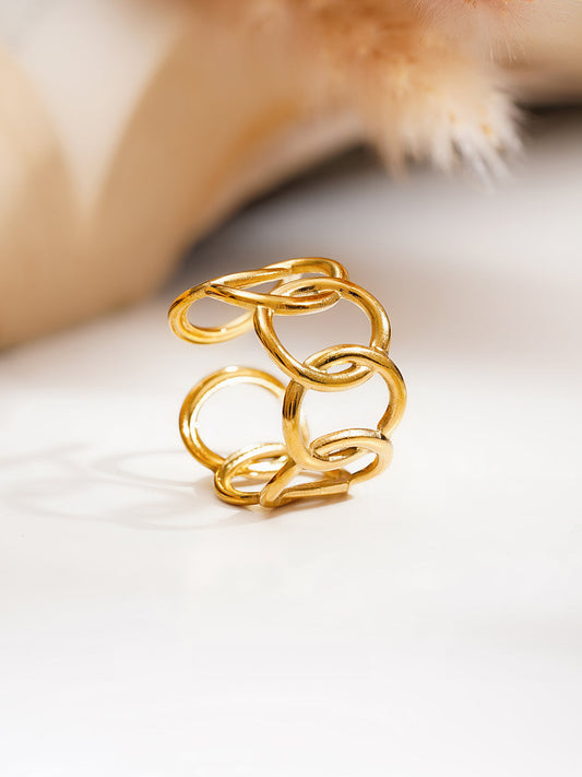 Demi Fine 18K Gold Plated Stainless steel Linked Loop Statement Ring Length - Regular