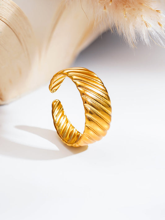 Demi Fine 18K Gold Plated Stainless steel Ribbed Dome Statement Ring Length - Regular