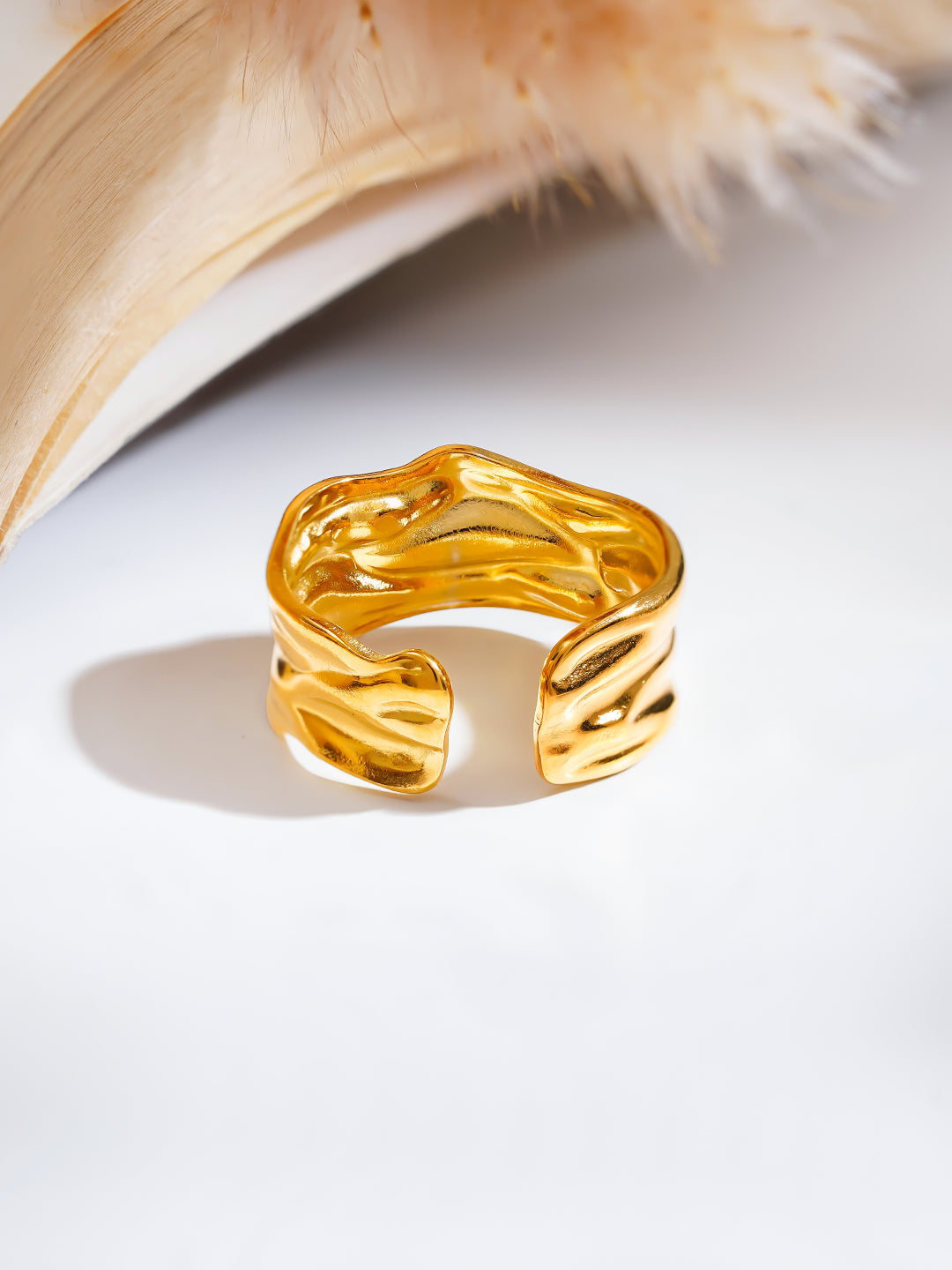 Demi Fine 18K Gold Plated Stainless steel Textured Wave Band Ring Length - Regular