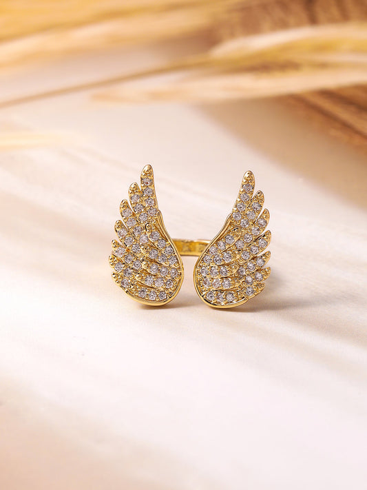 Wings Design American Diamond Zirconia Gold Ring Gold