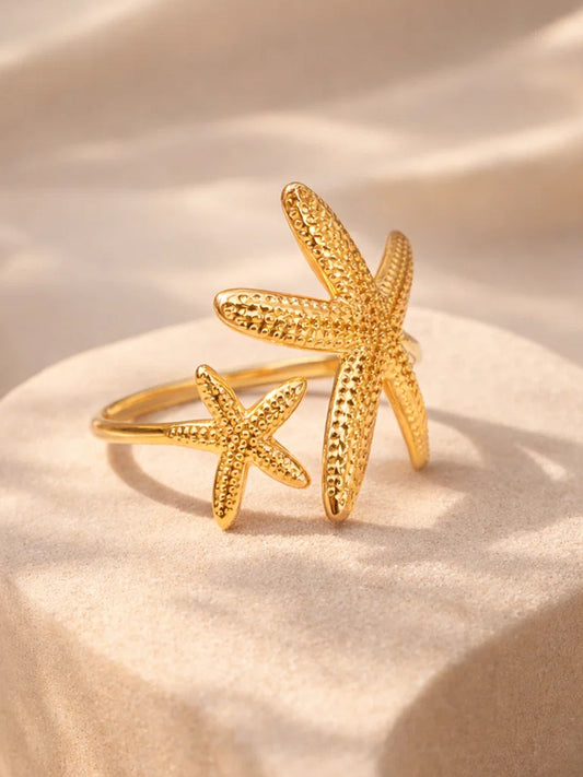 Demi Fine 18K Gold Plated Stainless steel Starfish Open Adjustable Ring Length - 2.1 cm