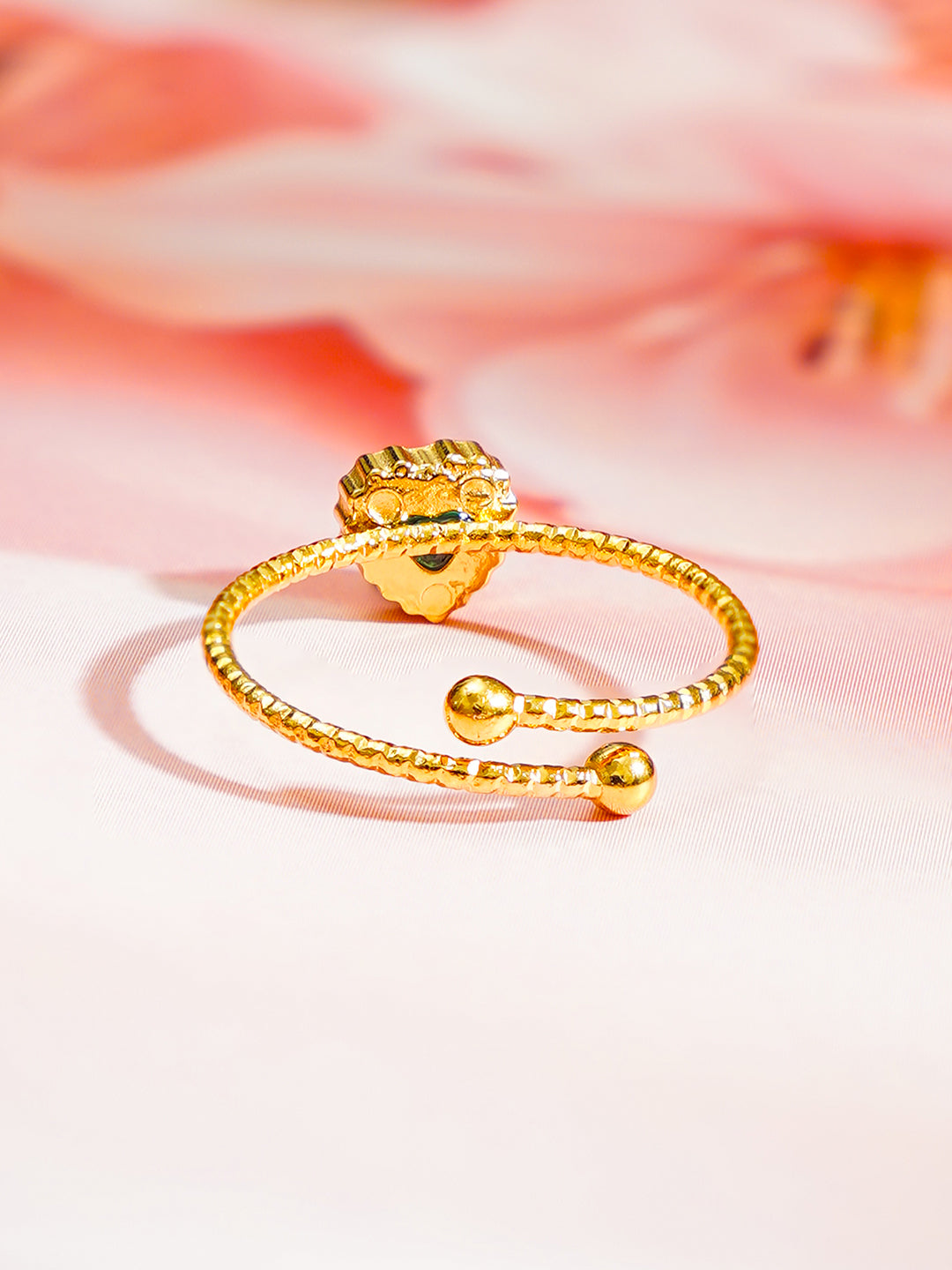 Demi Fine 18K Gold Plated Stainless steel Emerald Heart Adjustable Ring Length - 2 cm