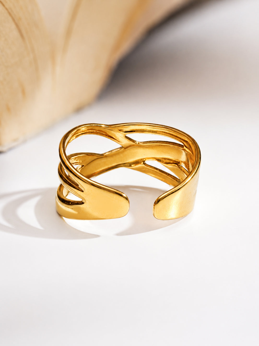 Demi Fine 18K Gold Plated Stainless steel Criss Cross Statement Open Ring Length - Adjustable
