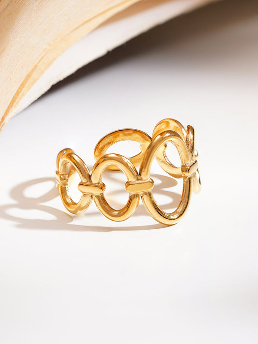 Demi Fine 18K Gold Plated Stainless steel Linked Oval Statement Ring Length - Adjustable