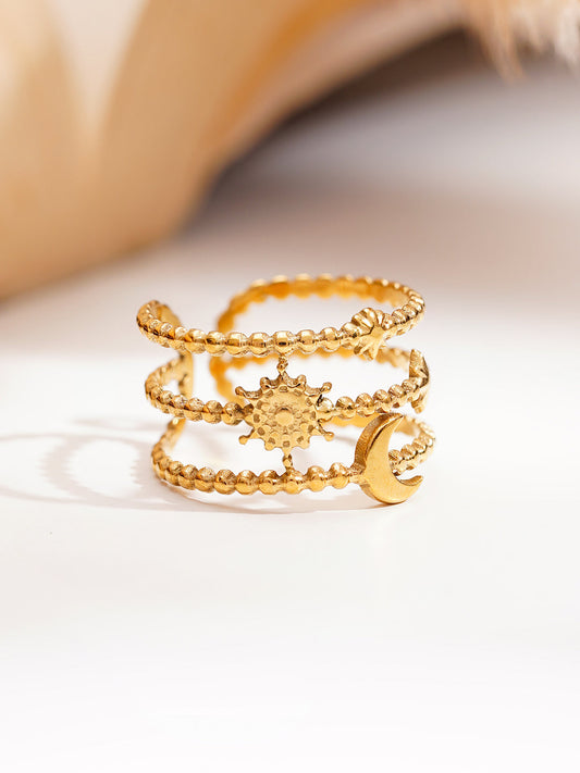 Demi Fine 18K Gold Plated Stainless steel Celestial Statement Open Ring Length - Adjustable