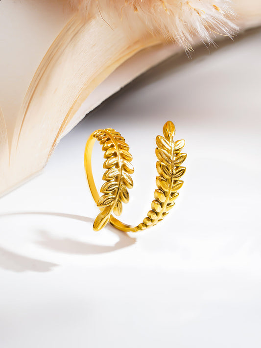 Demi Fine 18K Gold Plated Stainless steel Nature Inspired Leaf Ring Length - Adjustable