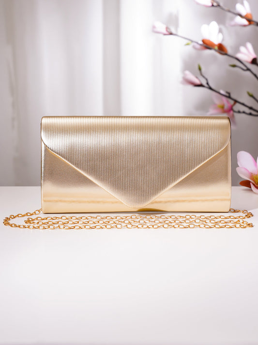 【Rubans】 Champagne Gold Textured Envelope Clutch Handbag|シャンパンゴールド テクスチャード エンベロープ クラッチバッグ