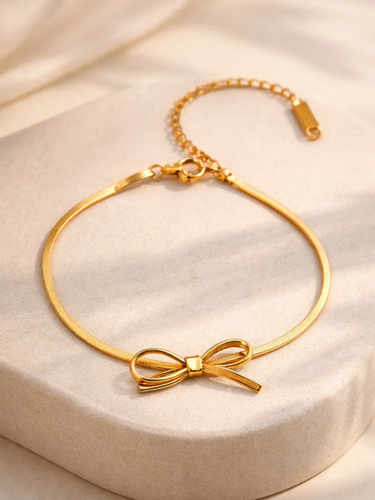 Demi Fine 18K Gold Plated Stainless steel Bow Knot Snake Chain Bracelet Length - 16.5 cm