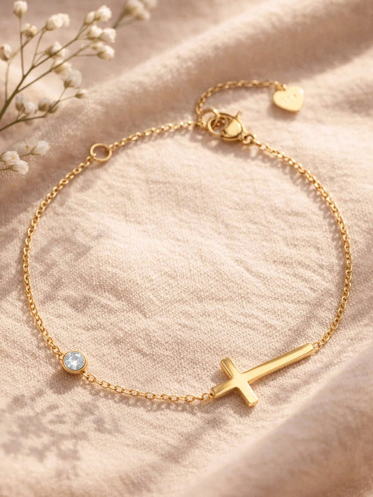 Demi Fine 18K Gold Plated Stainless steel Cross Bar Chain Bracelet Length - 18 cm