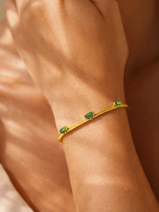 【Rubans】 Demi Fine Gold-Plated Emerald Snake Chain Bracelet|デミファイン ゴールドメッキ エメラルド スネークチェーン ブレスレット