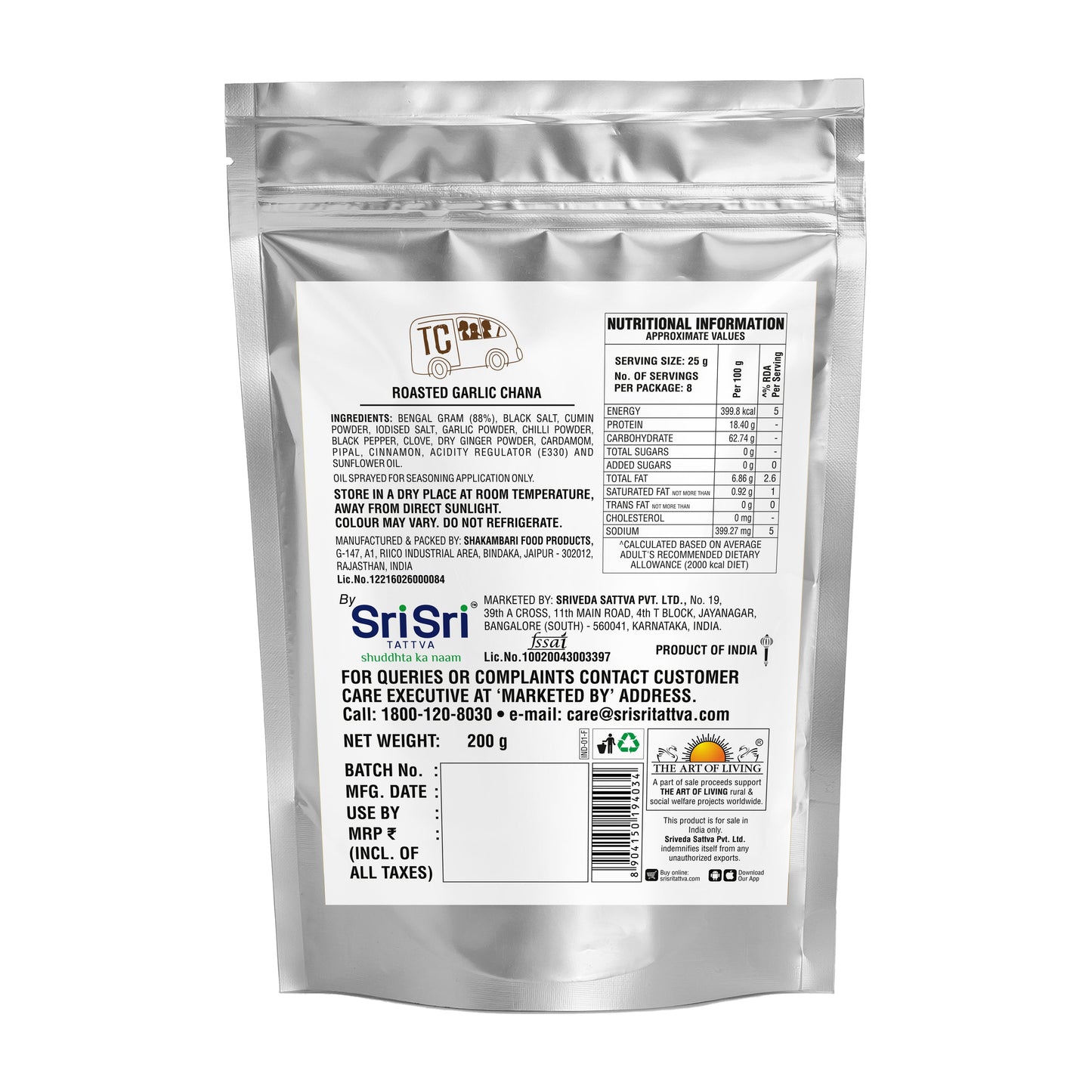 TRUE CREW Roasted Garlic Chana Pouch 200 g 200g