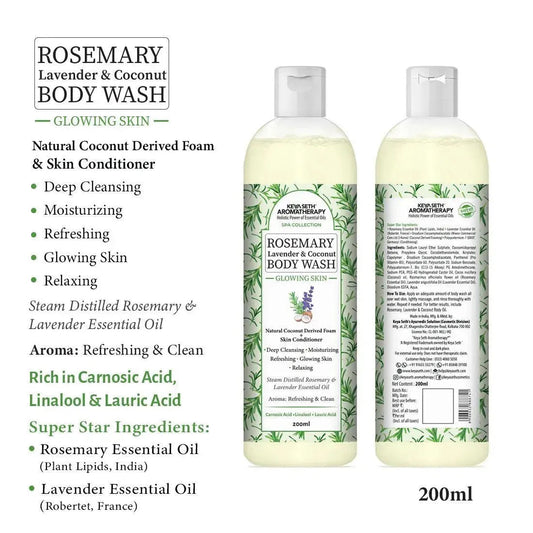 Rosemary Lavender Coconut Body Wash, Glowing Skin Moisturizing & Refreshing, Natural Coconut Derived Foaming + Conditioner, Essential Oil 200ml