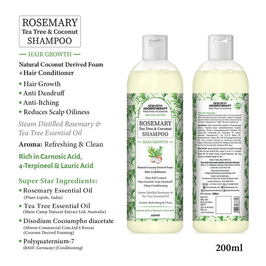 Rosemary Tea Tree Coconut Serum & Shampoo Combo: Reduces Dandruff & Scalp Itching, Hair Growth, Blocks DHT, Steam Distilled Essential Oil, Virgin Coconut Oil With Biotin Caffeine Vitamin E B5 230ml