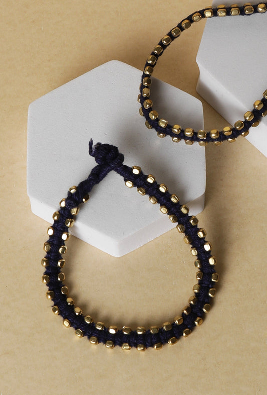 Set of 2: Farheen Blue Thread and German Silver Anklets