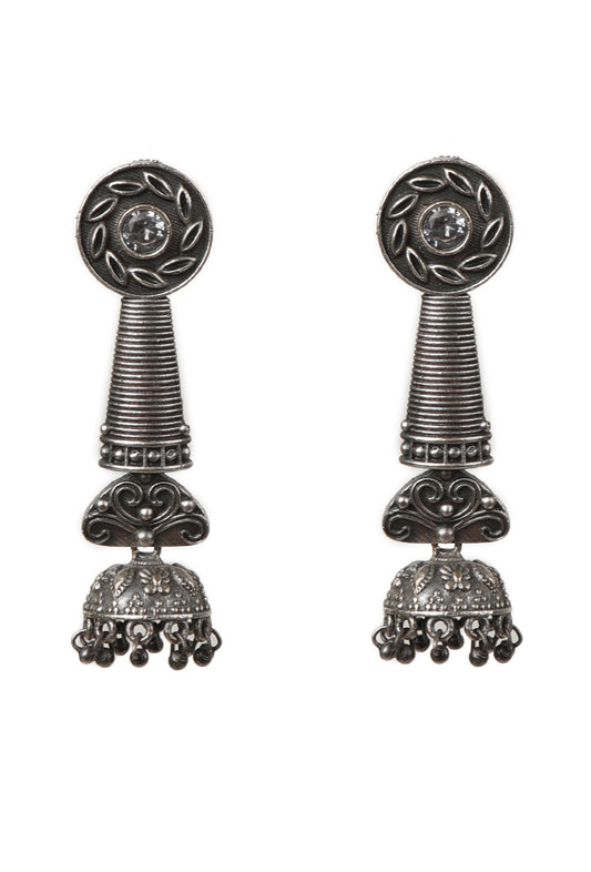 White Kundan Long Spiral Oxidized Jhumkis