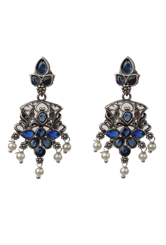 Sapphire Kundan Pearl Drop Earrings
