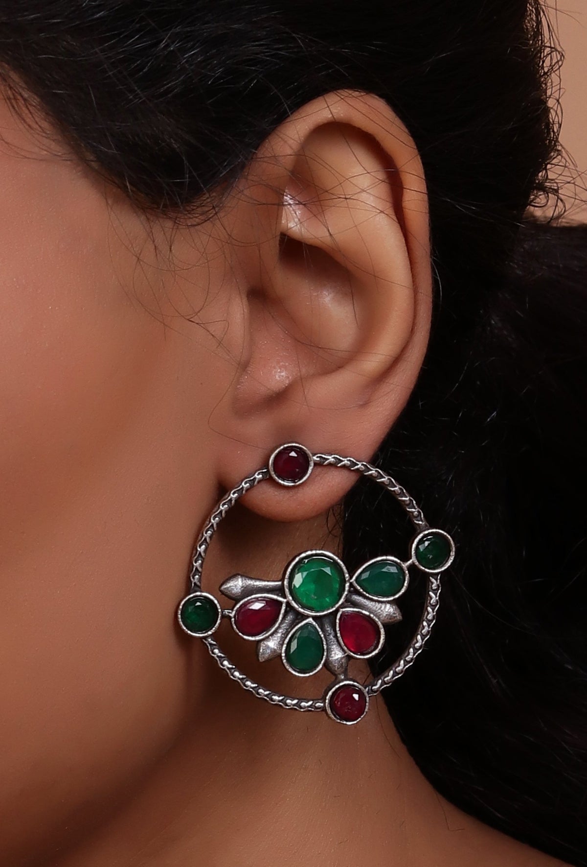Red & Green Kundan Circular Studs