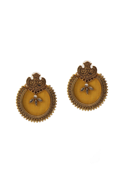 Handcrafted Designer Fabric Circular Earrings with Stone Work