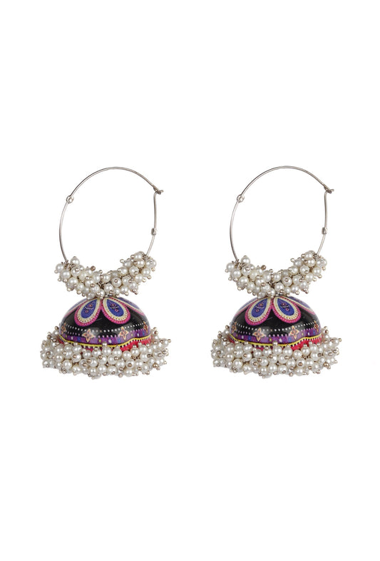 Hand Painted Purple And Blue Meenakari Jhumki