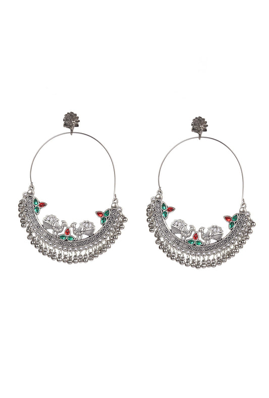 Oxidized Silver Peacock Stud Dangler Earring