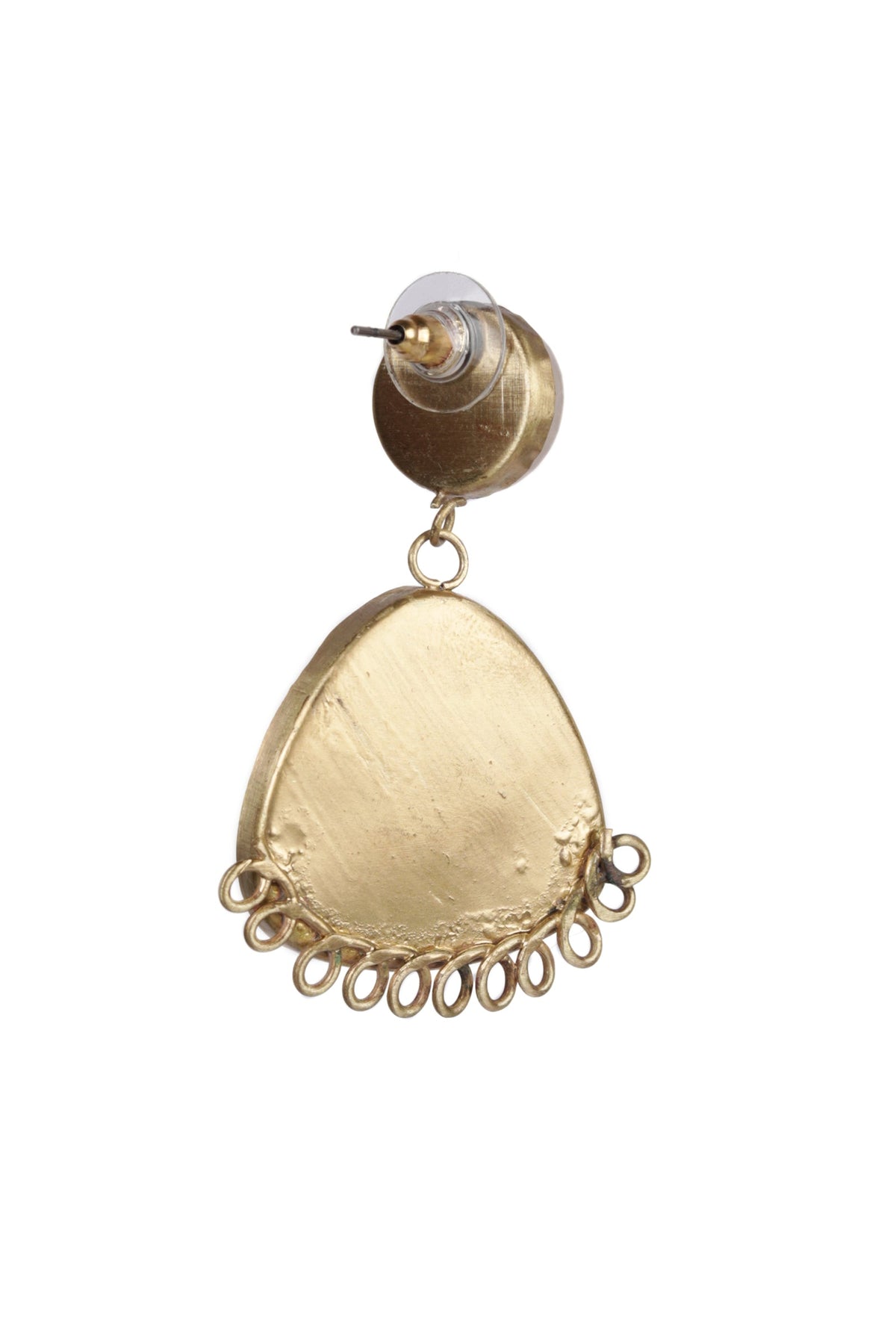 Gold Plated Raisin Cream/Purple Stone Circled/Triangle Shaped Earring