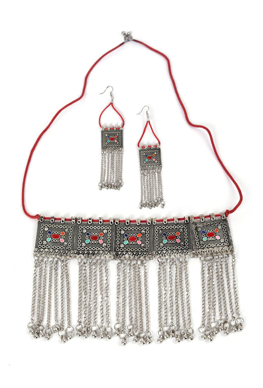 Multi Meena Chain Work Afghani Choker Necklace