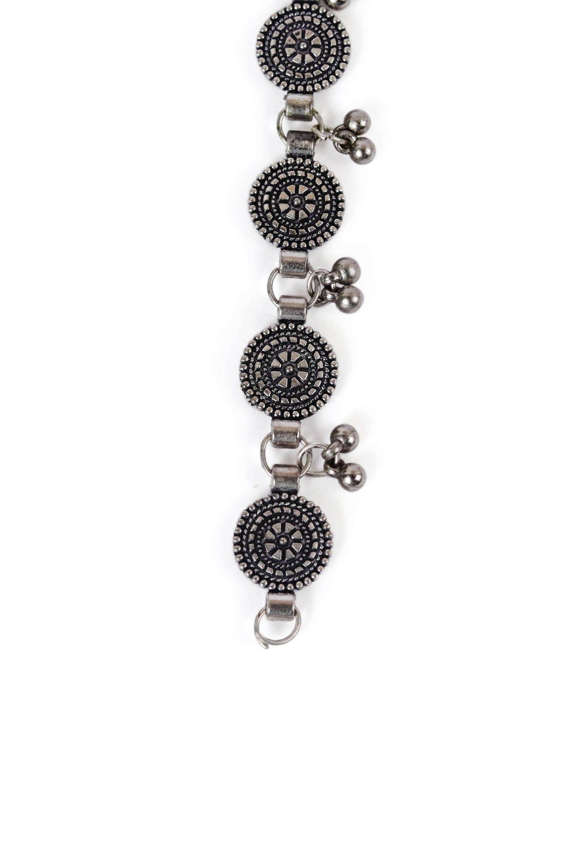 Pair of German Silver Designer Circled Coined With Ghunghru Earchain