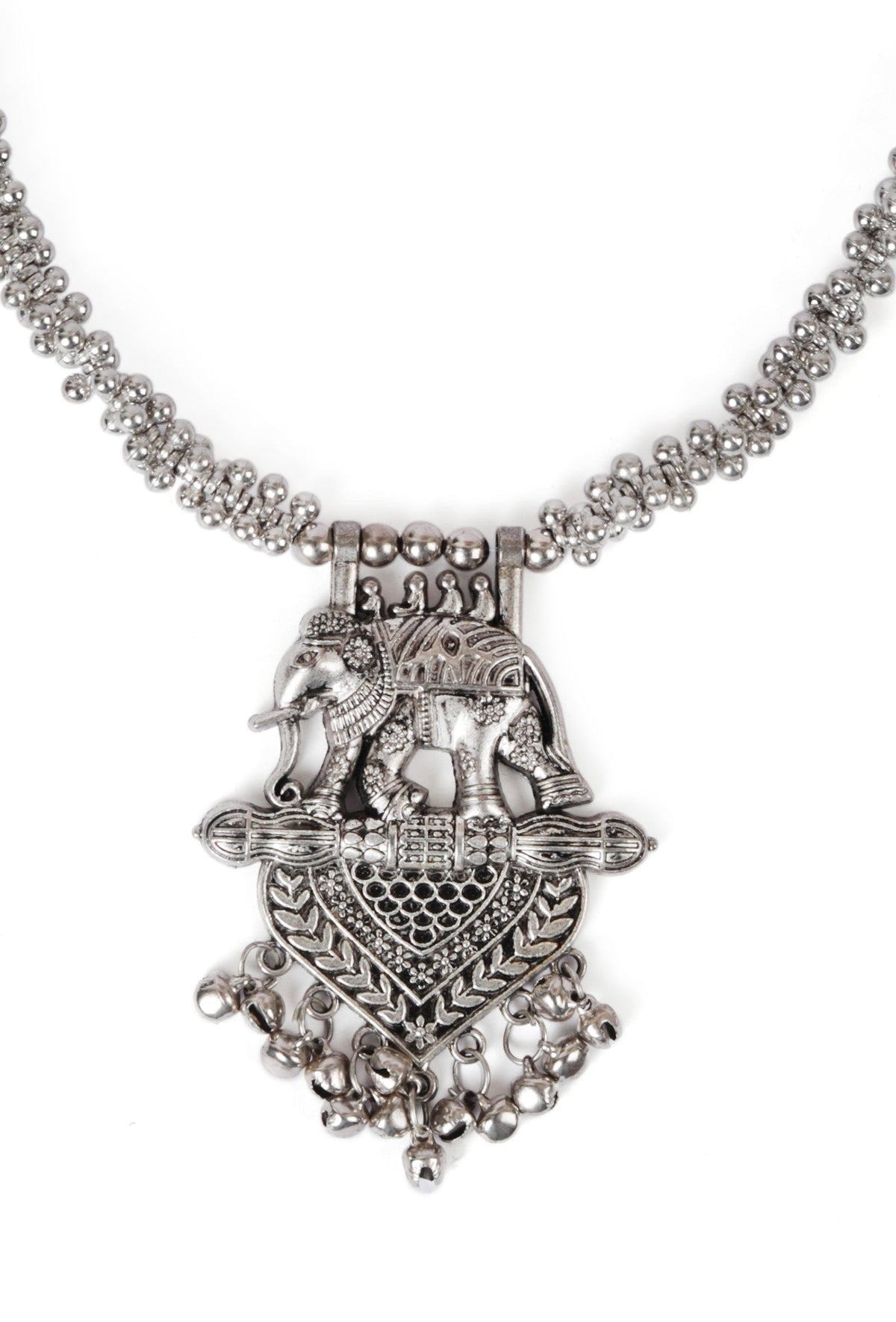 Traditional Partywear German Silver Ghunghru Bead Long Chain Bahubali Pendant