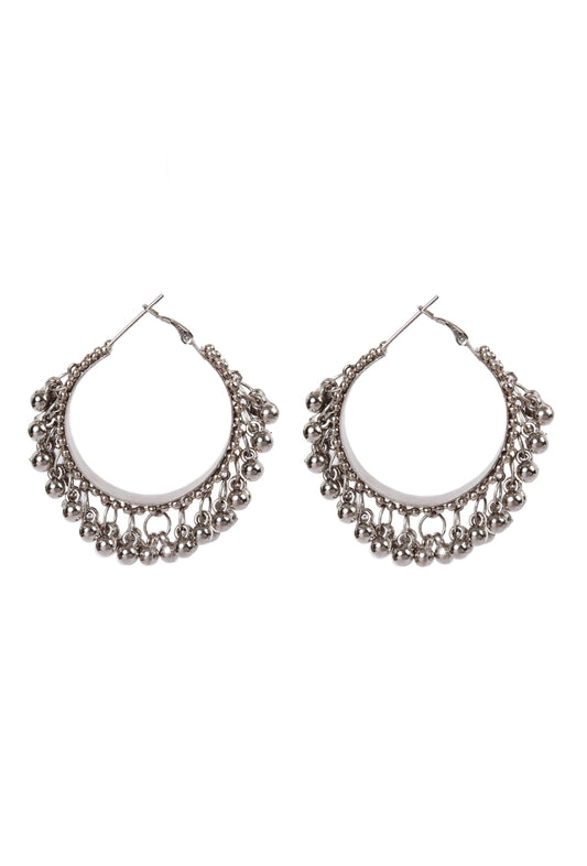 German Silver Partywear Silver Ghunghru Bali Hoop Earring