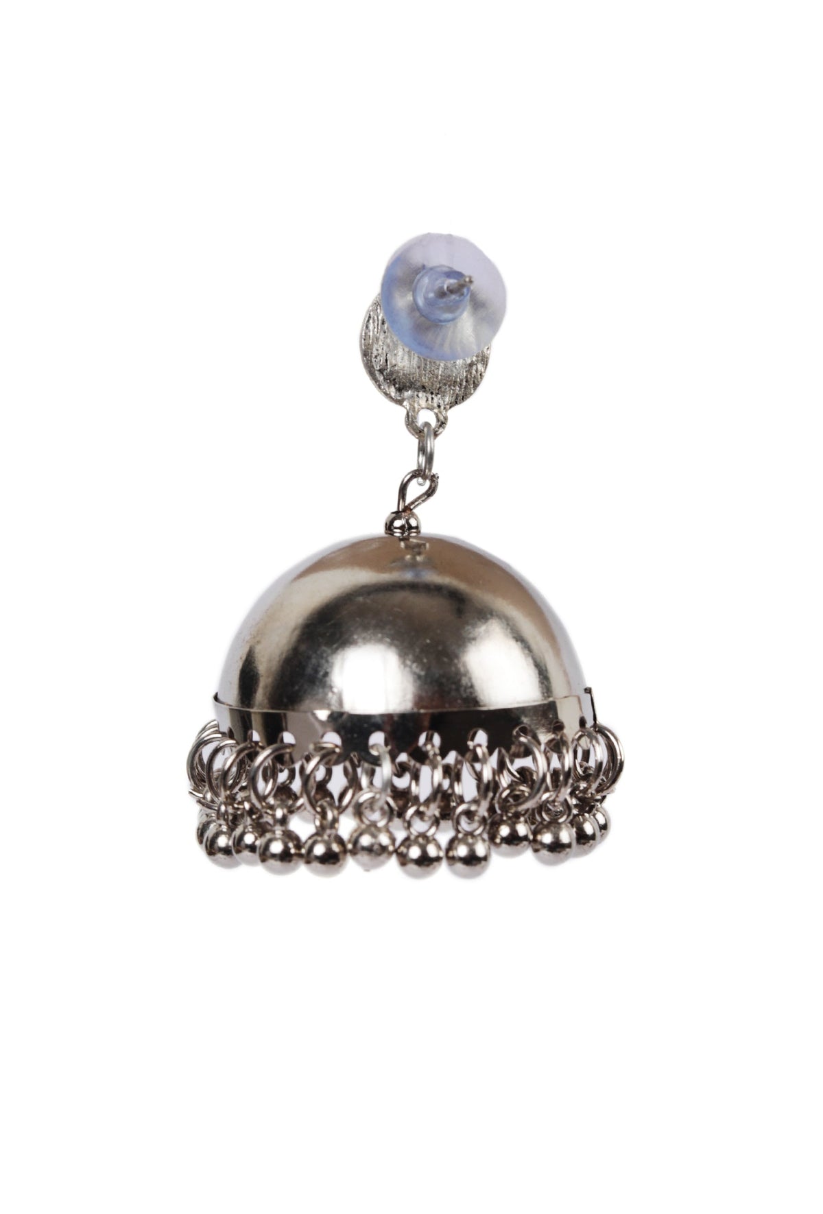 Tribal Afghani Oxidized Silver Plated Round Shaped Stud With Jhumka Earring
